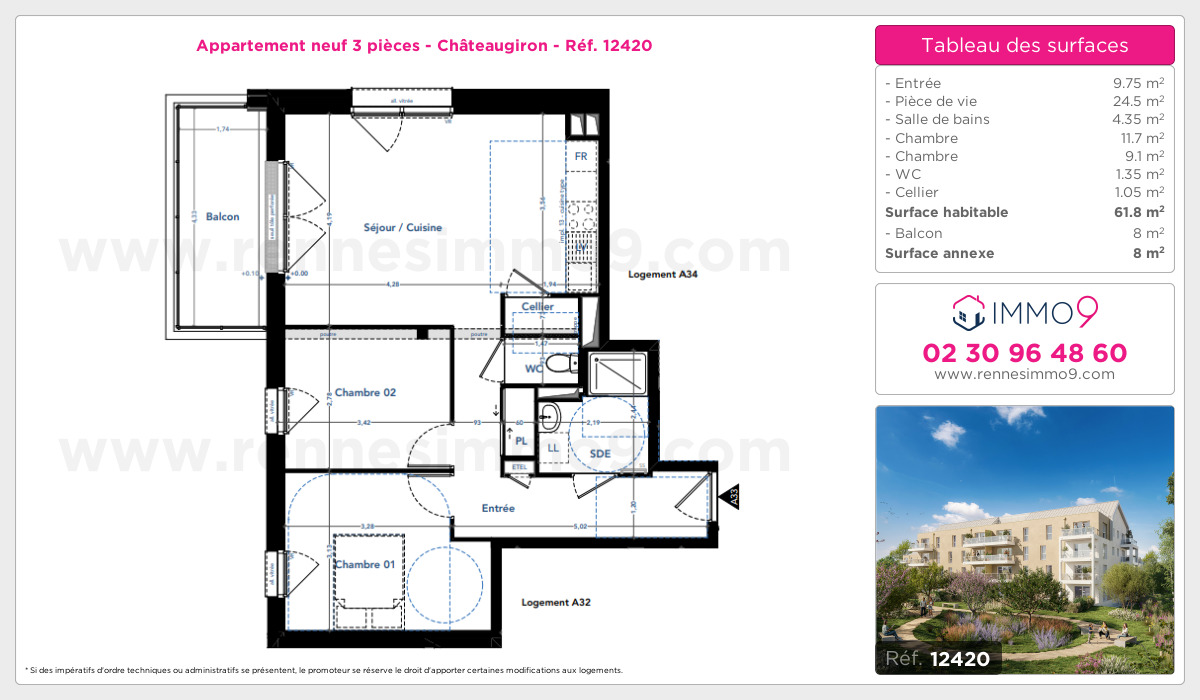 Plan et surfaces, Programme neuf Châteaugiron Référence n° 12420