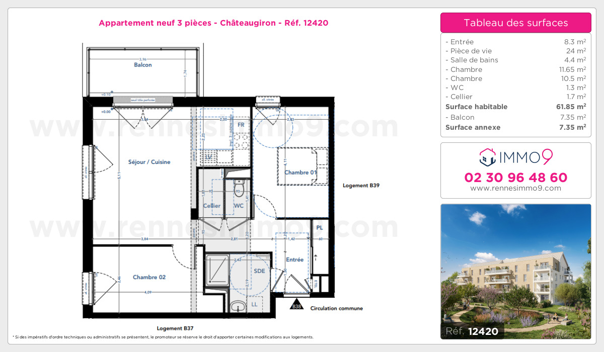 Plan et surfaces, Programme neuf Châteaugiron Référence n° 12420