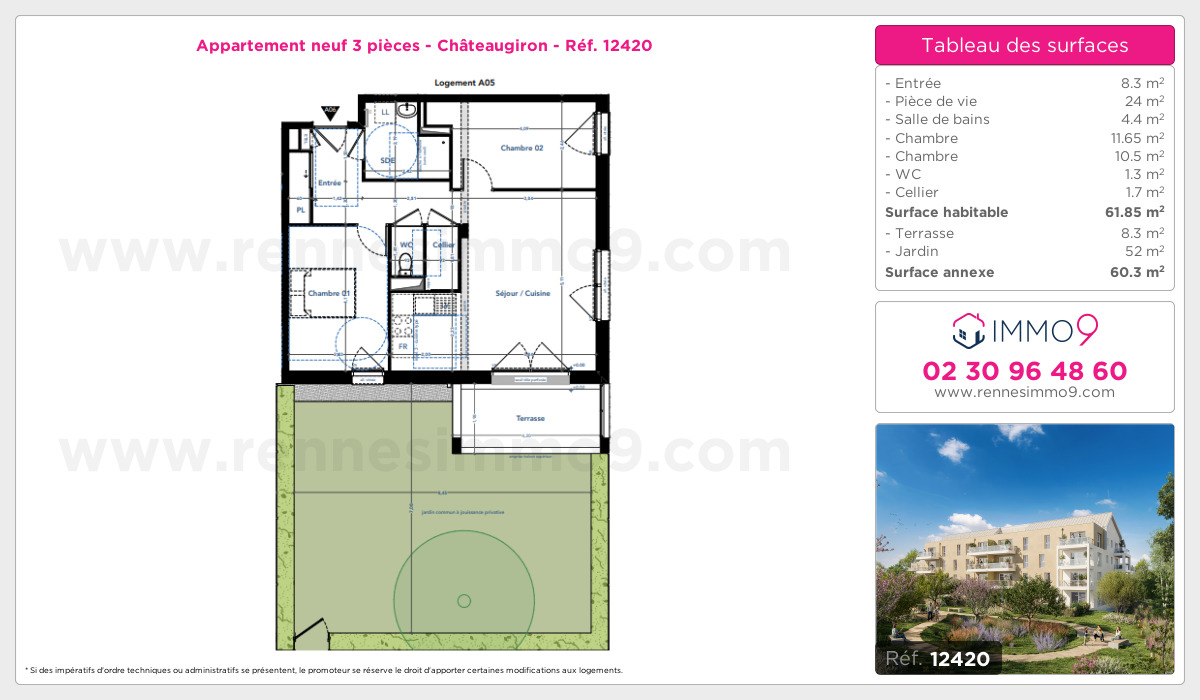 Plan et surfaces, Programme neuf Châteaugiron Référence n° 12420