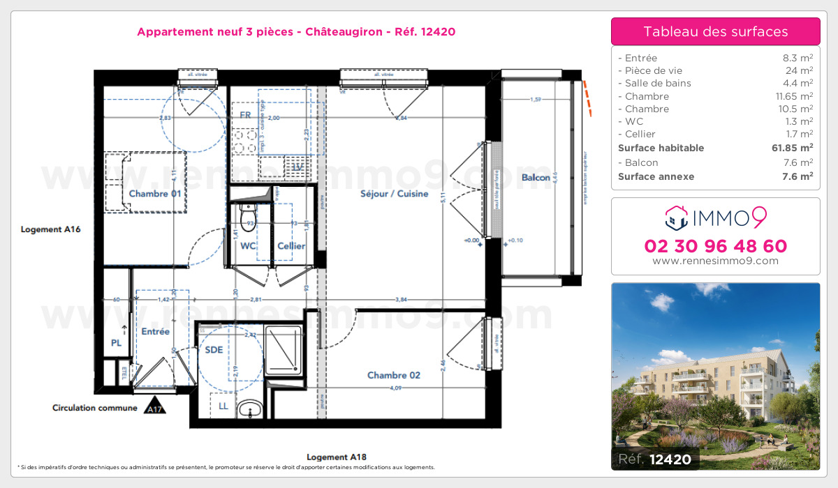 Plan et surfaces, Programme neuf Châteaugiron Référence n° 12420