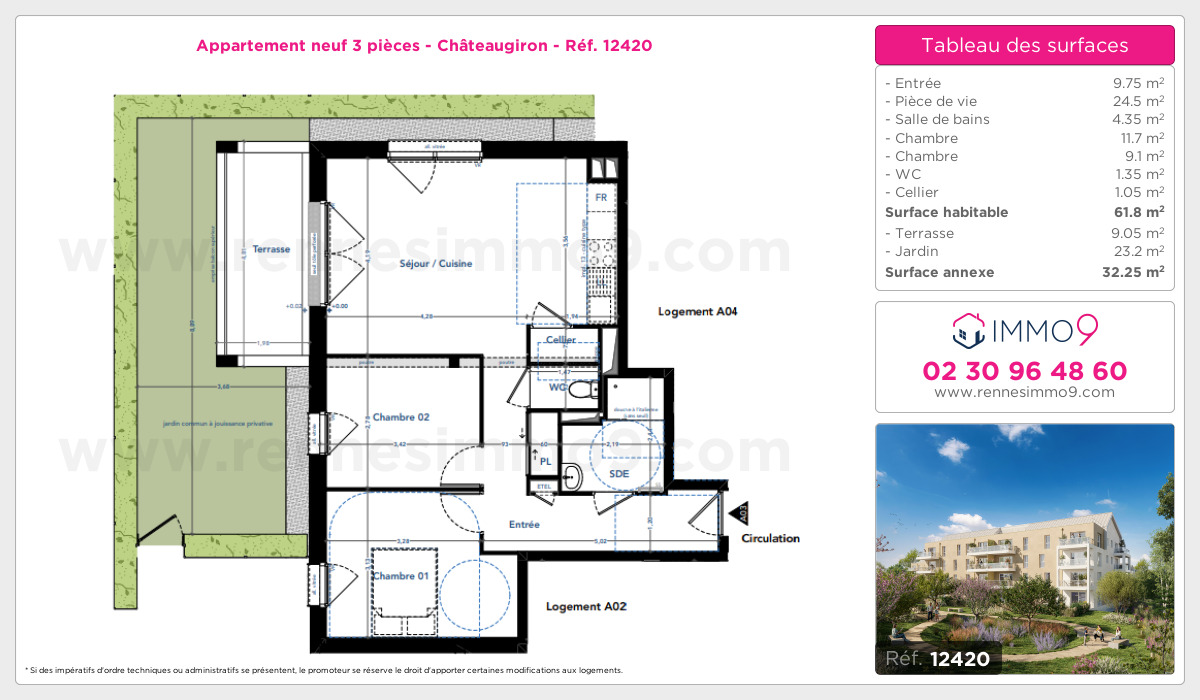 Plan et surfaces, Programme neuf Châteaugiron Référence n° 12420
