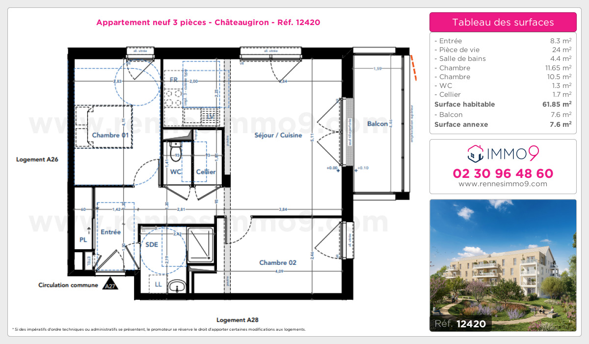 Plan et surfaces, Programme neuf Châteaugiron Référence n° 12420