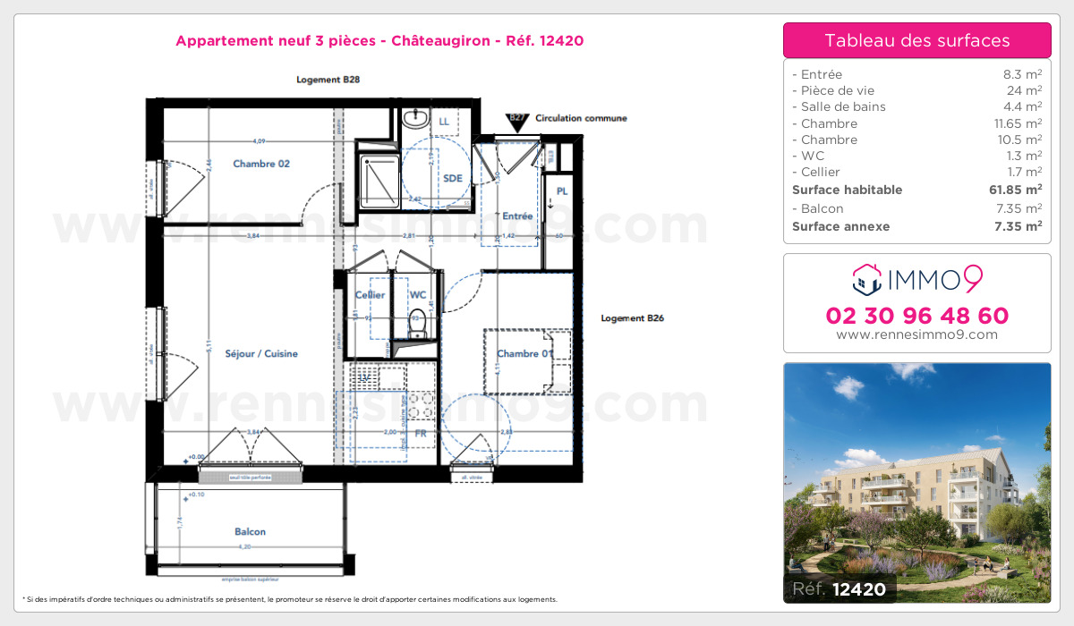 Plan et surfaces, Programme neuf Châteaugiron Référence n° 12420