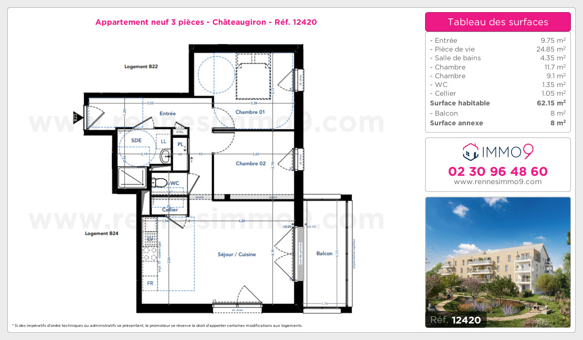Plan et surfaces, Programme neuf Châteaugiron Référence n° 12420