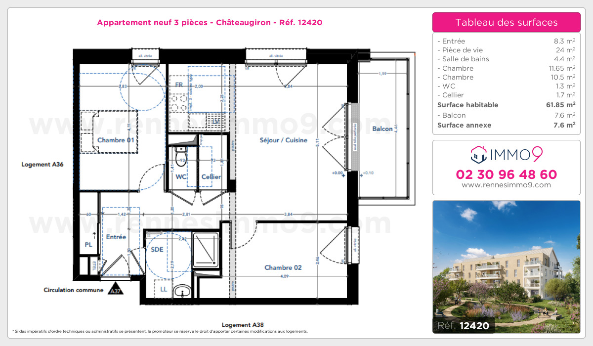 Plan et surfaces, Programme neuf Châteaugiron Référence n° 12420