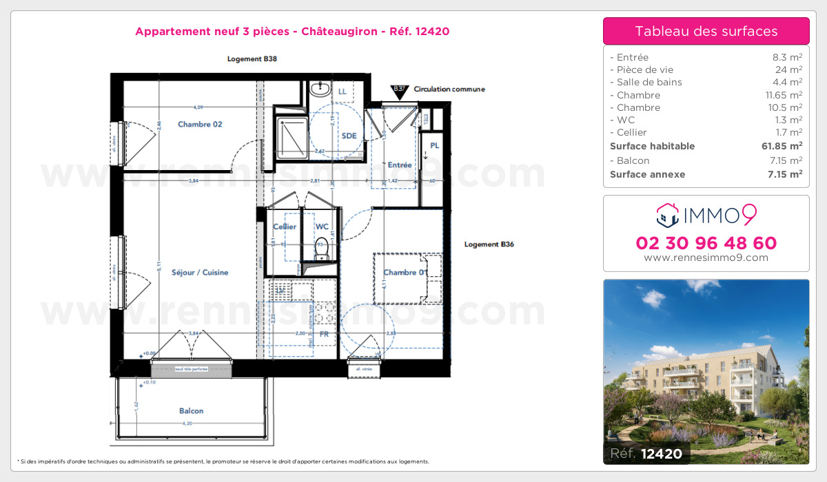 Plan et surfaces, Programme neuf Châteaugiron Référence n° 12420