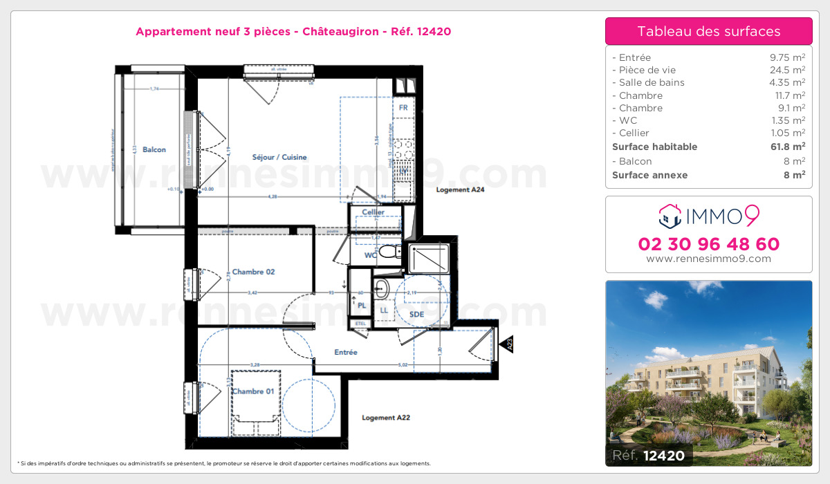 Plan et surfaces, Programme neuf Châteaugiron Référence n° 12420