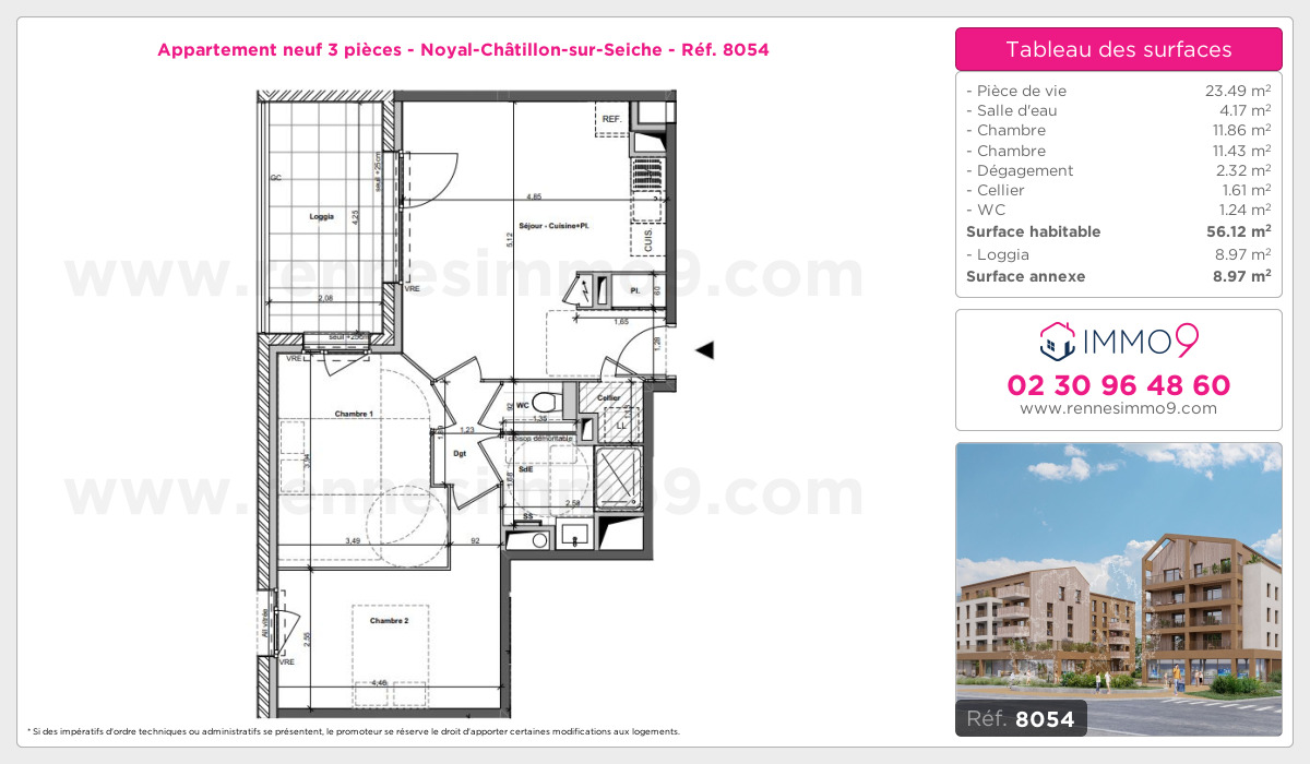 Plan et surfaces, Programme neuf Noyal-Châtillon-sur-Seiche Référence n° 8054