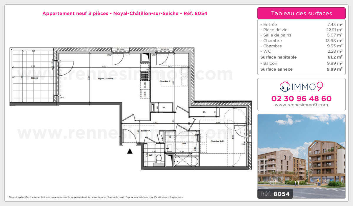 Plan et surfaces, Programme neuf Noyal-Châtillon-sur-Seiche Référence n° 8054