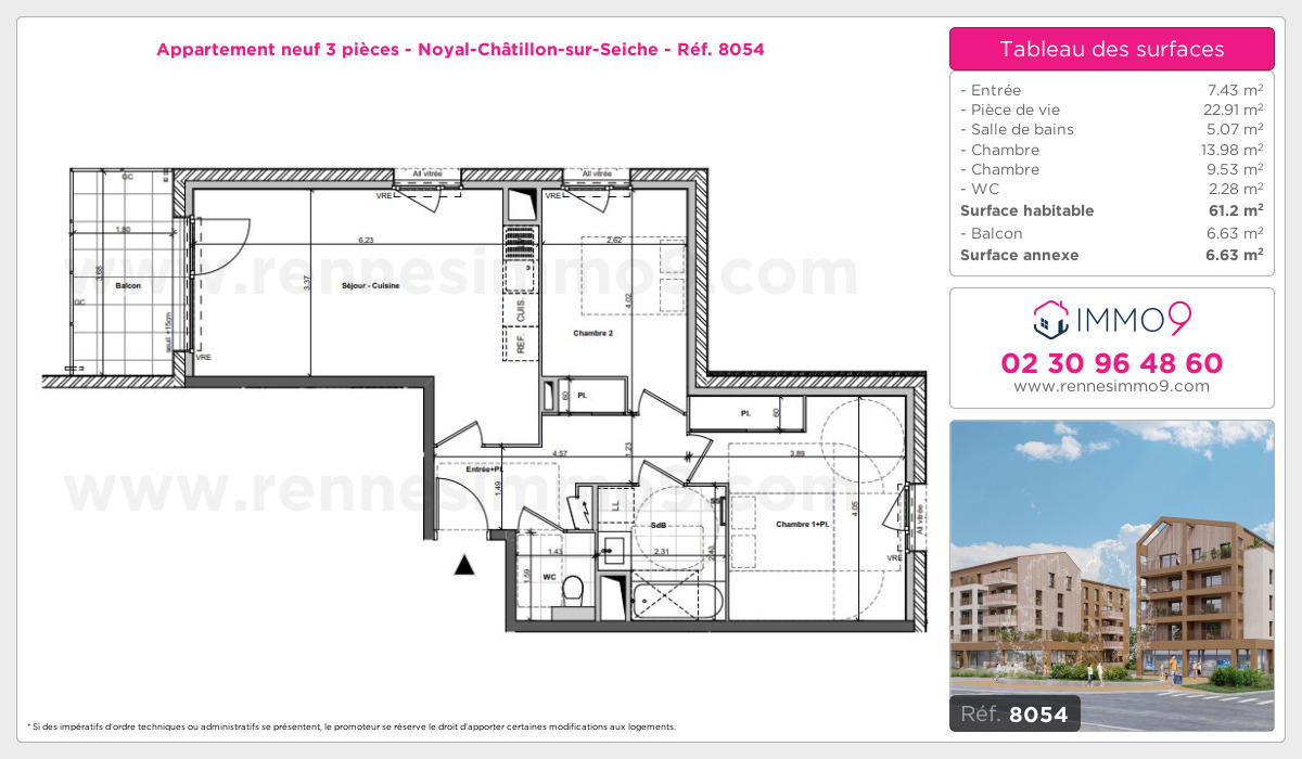 Plan et surfaces, Programme neuf Noyal-Châtillon-sur-Seiche Référence n° 8054