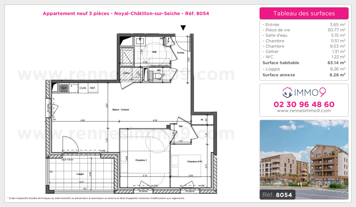 Plan et surfaces, Programme neuf Noyal-Châtillon-sur-Seiche Référence n° 8054