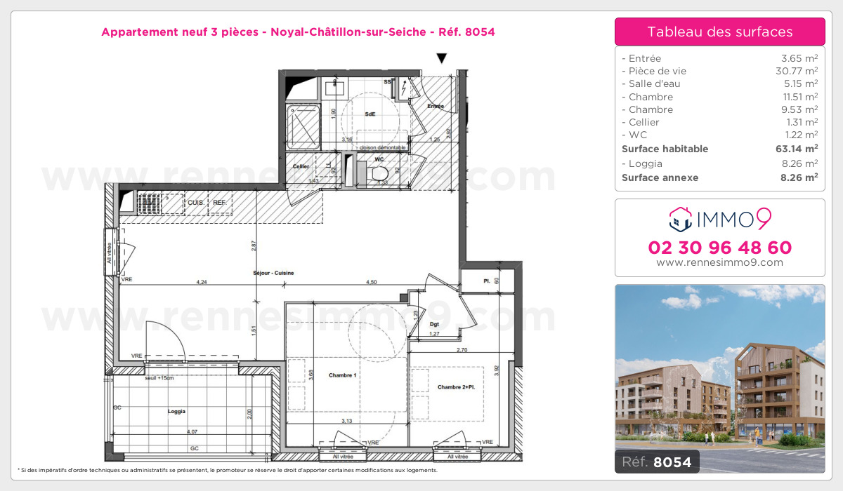 Plan et surfaces, Programme neuf Noyal-Châtillon-sur-Seiche Référence n° 8054