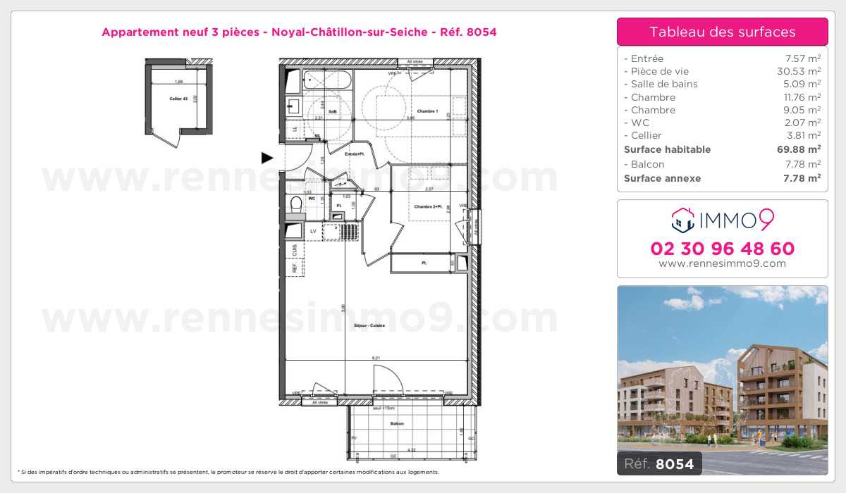 Plan et surfaces, Programme neuf Noyal-Châtillon-sur-Seiche Référence n° 8054