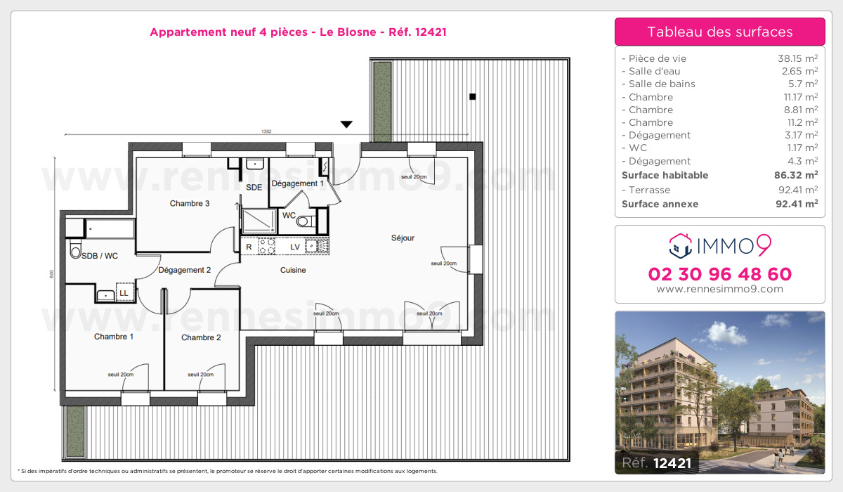 Plan et surfaces, Programme neuf Rennes : Blosne Référence n° 12421