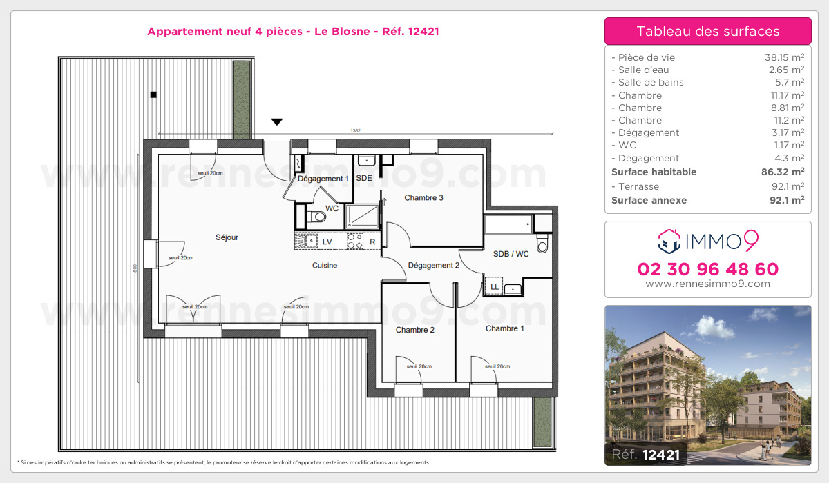 Plan et surfaces, Programme neuf Rennes : Blosne Référence n° 12421
