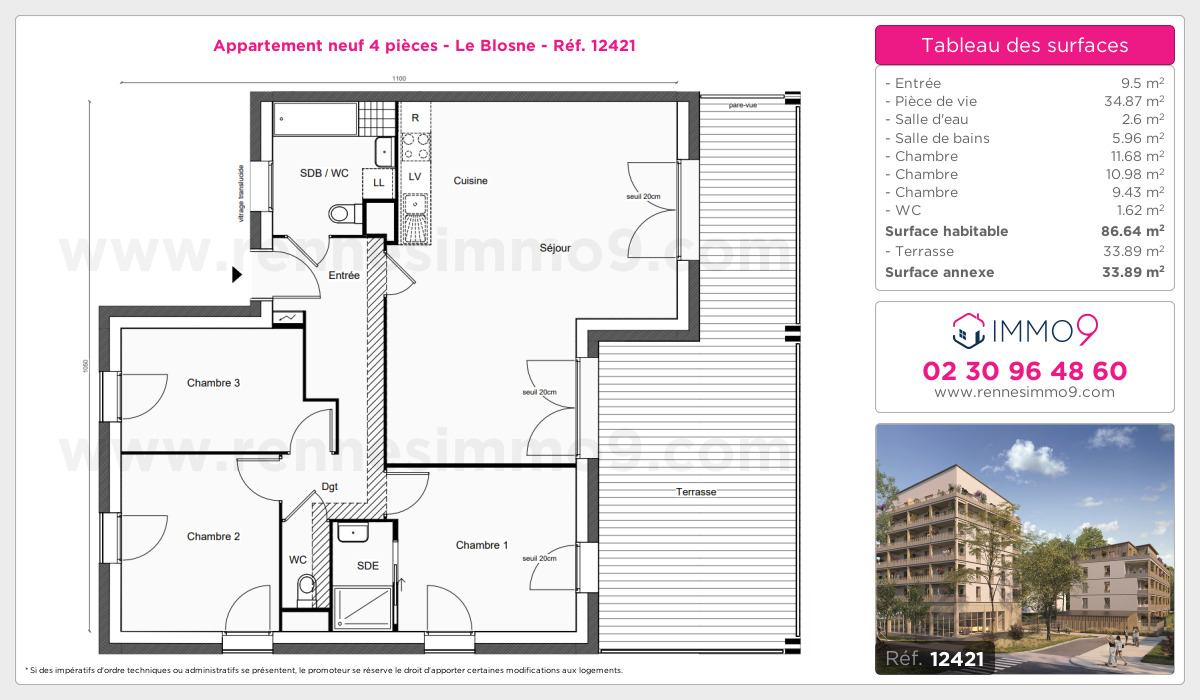 Plan et surfaces, Programme neuf Rennes : Blosne Référence n° 12421