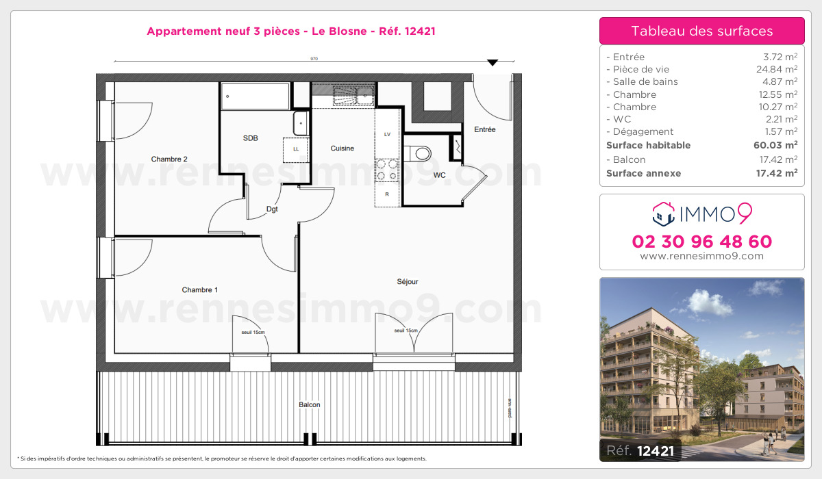 Plan et surfaces, Programme neuf Rennes : Blosne Référence n° 12421