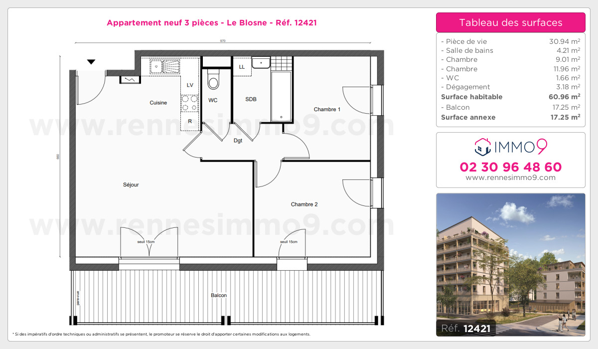 Plan et surfaces, Programme neuf Rennes : Blosne Référence n° 12421
