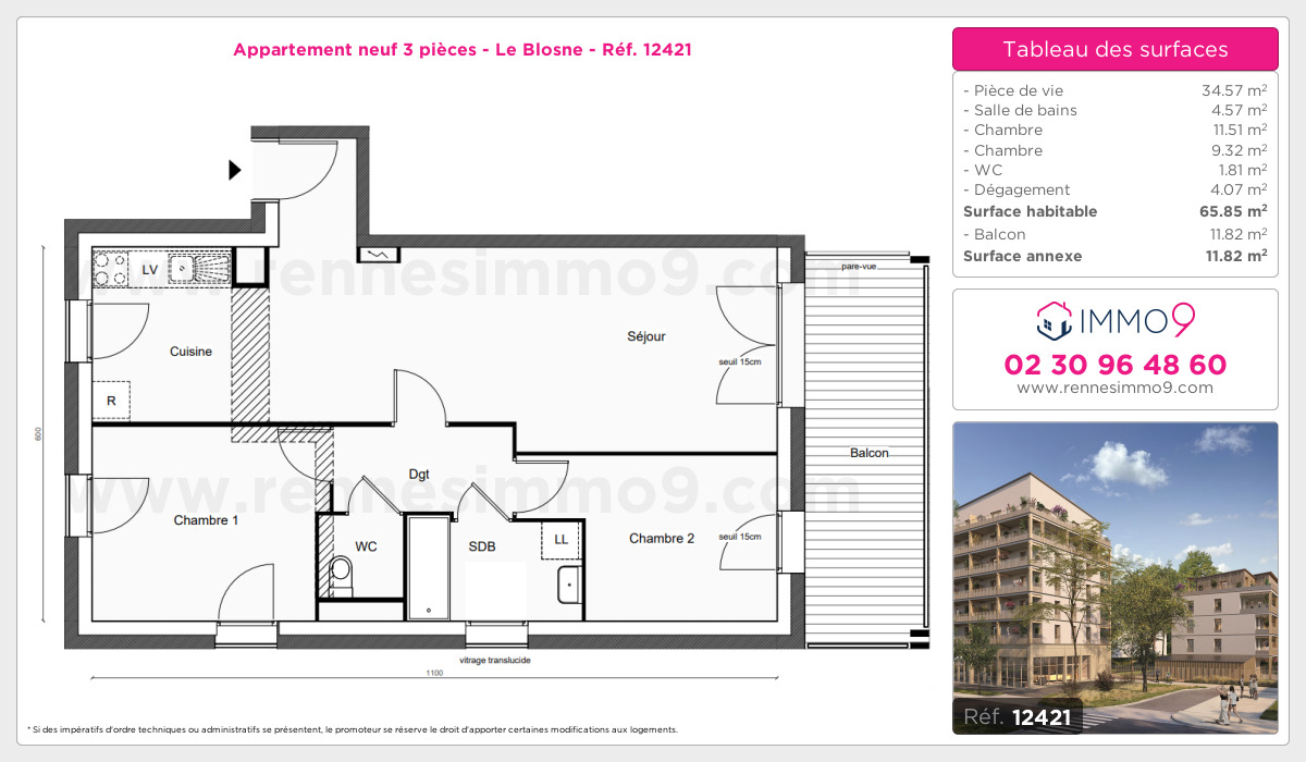 Plan et surfaces, Programme neuf Rennes : Blosne Référence n° 12421