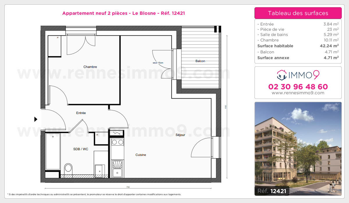 Plan et surfaces, Programme neuf Rennes : Blosne Référence n° 12421