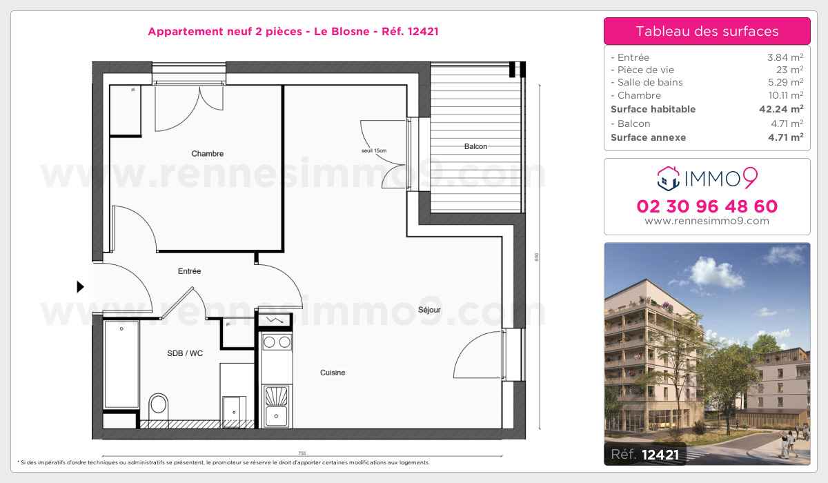 Plan et surfaces, Programme neuf Rennes : Blosne Référence n° 12421