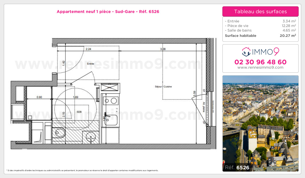 Plan et surfaces, Programme neuf Rennes : Sud-Gare Référence n° 6526