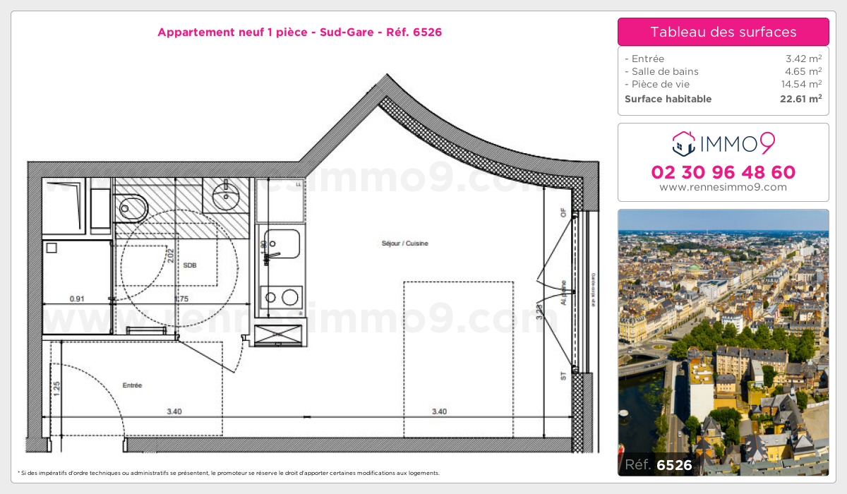 Plan et surfaces, Programme neuf Rennes : Sud-Gare Référence n° 6526
