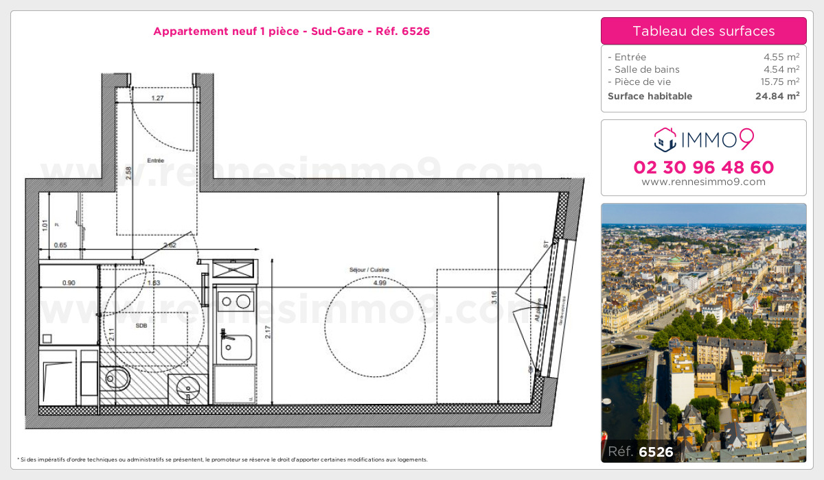 Plan et surfaces, Programme neuf Rennes : Sud-Gare Référence n° 6526