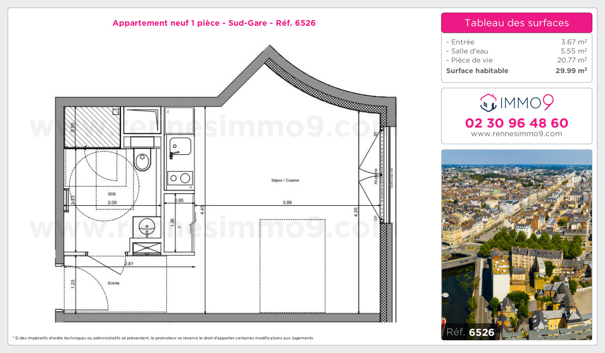 Plan et surfaces, Programme neuf Rennes : Sud-Gare Référence n° 6526